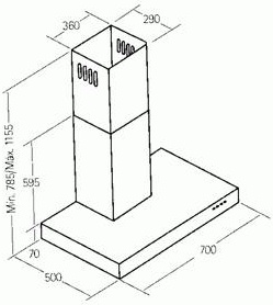VECTAIRE 'S' STAINLESS STEEL KITCHEN 70cm CHIMNEY CANOPY EXTRACTOR, S700SS (V) VECTAIRE 'S' STAINLESS STEEL KITCHEN 70cm CHIMNEY CANOPY EXTRACTOR, S700SS (V)